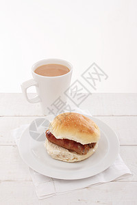 香肠三明治早餐休息包子一杯茶食物面包咖啡图片
