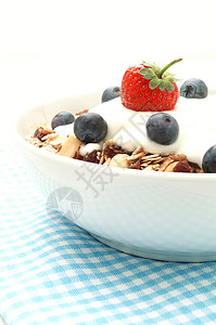 健康早餐饮食桌子酸奶纤维时间燕麦吃饭小吃食物水果背景图片