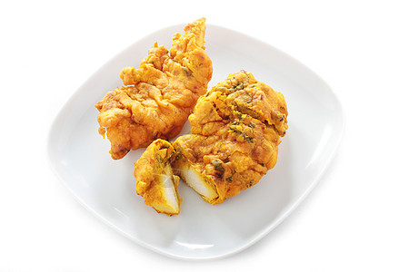 Pakora鸡肉主菜黄色公克油炸小吃白色起动机香料午餐图片