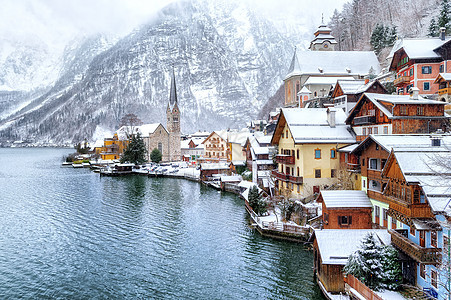 奥地利萨尔茨堡Hallstatat 奥地利传统奥述木木镇图片