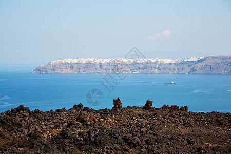 欧洲桑托里尼冰川天空中的火山土地图片