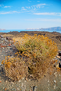 欧洲火山 桑托里尼灰色的天空和海洋图片