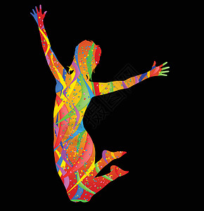 欢乐派对跳跳乐趣女士纸屑丝带插图女性飘带跳跃艺术喜悦图片