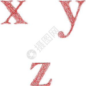 红色草图字体集 - 小写字母 x y z图片