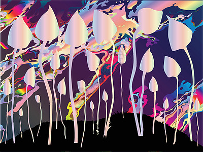 魔术蘑菇爵士乐背景绘画艺术品旅行物质艺术药品爵士乐插图食物菌类图片