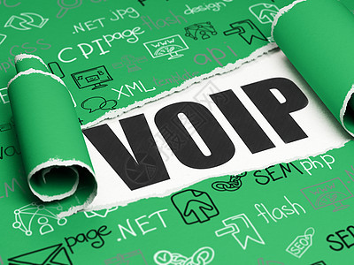 网络发展概念 黑文字 VOIP 在撕破的纸下面图片