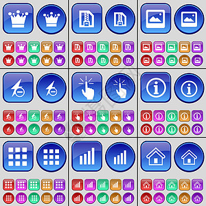 皇冠 Zip 文件 图片 Flash 手 信息 应用程序 图表 房屋 一大套多色按钮 向量图片