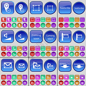 检查点 框架 订阅 音量 即将推出 路标 消息 短信 下载 一大套多色按钮 向量背景图片