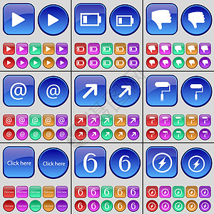 媒体播放 电池 不喜欢 邮件 部署屏幕 滚轮 时钟 六 闪光灯 一大套多色按钮 向量图片