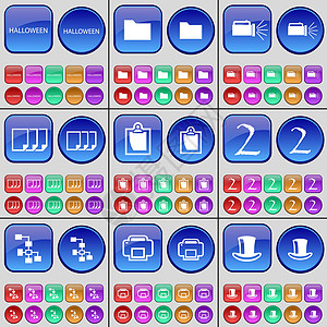 万圣节 文件夹 手电筒 文件 调查 二 网络 打印机 帽子 一大套多色按钮 向量图片