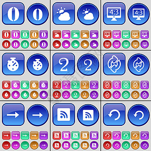 零 云 分辨率 秒表 二 重新加载 向右箭头 RSS 一大套多色按钮 向量图片