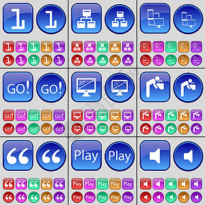 一 网络 连接 Go 监听 剪影 引号 播放 静音 一大套多色按钮 向量图片