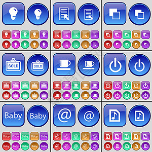 灯泡 文本 副本 已售出 杯子 电源 婴儿 邮件 音乐文件 一大套多色按钮 向量图片