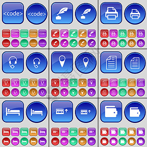 代码 墨水笔 打印机 耳机 检查点 文本文件 床 磁带 钱包 一大套多色按钮 向量图片