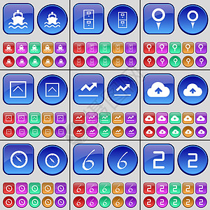 船舶 档案馆 检查站 向上箭头 图表 云 指南针 六 二 一大套多色按钮 向量图片