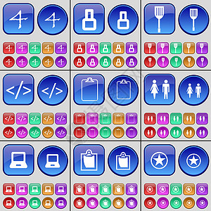 四 八 划桨 代码 勘测 Silhouette 笔记本电脑 星形 一大批多色按钮 矢量图片