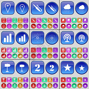 检查点 麦克风连接器 云 图 星 无线-Fi 信号 二 一大批多色按钮 矢量图片