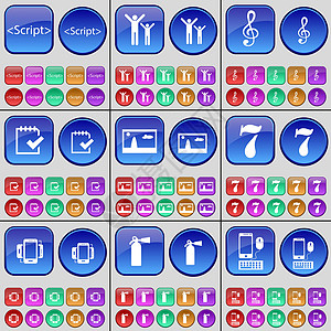 脚本 剪影 谱号 调查 图片 七 智能手机 灭火器 智能手机 一大套多色按钮 向量图片