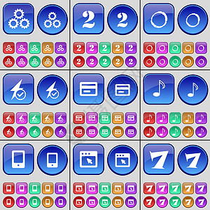 齿轮 二 零 闪光 信用卡 笔记 手机 窗口 七 一大套多色按钮 向量图片