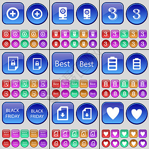 此外 音响 三号 文件 最佳 电池 黑色星期五 心脏 一大批多色按钮 矢量图片