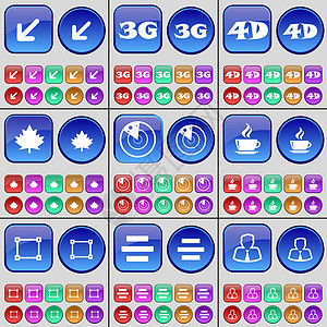 布展屏 3G 4G 枫叶 雷达 咖啡 相框 列表 头像 一大套多色按钮 向量图片