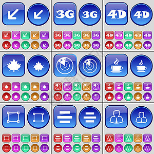 布展屏 3G 4G 枫叶 雷达 咖啡 相框 列表 头像 一大套多色按钮 向量背景图片