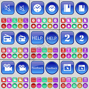 静音 时钟 笔记本 收音机 帮助 二 胶片相机 反馈 窗口 一大套多色按钮 向量图片