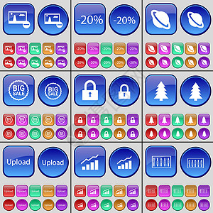 图片 折扣 星球 大甩卖 锁 杉树 上传 图表 均衡器 一大套多色按钮 向量图片