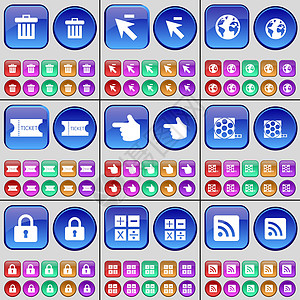垃圾桶 光标 地球 票证 手 录像带 锁 计算器 RSS 一大套多色按钮 向量图片