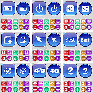 电池 电源 否 文件 光标 最佳 勾选 4D 两个 一大套多色按钮 向量图片