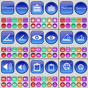 公司 已售出 谢谢 角度 视觉 消息 声音 调查 Web 光标 一大套多色按钮 向量图片
