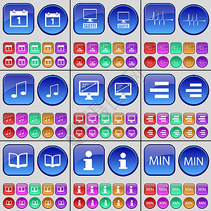 Cloud PC Pulse Note Monitor List Book Information Min 一大套多色按钮 向量图片