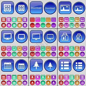 图片列表床桌 下载 图片 监视器 软件包 日历 Firtree 列表 一大批多色按钮 矢量插画