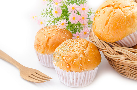 带白芝麻种子的面包包白色早餐汉堡芝士小麦美食粮食营养面包谷物图片