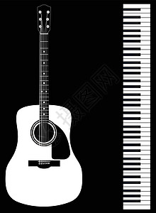吉他钢琴迪奥爵士乐二人组蓝调友谊黑色绘画插图声学海报白色图片