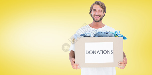 幸福的人携带捐赠箱的复合图像道德绘图社会插图男性计算机志愿者数字盒子推广图片