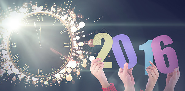 2016年显示的双手复合图像倒数数字计算机绘图新年背景图片