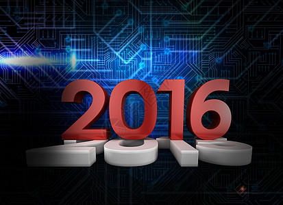 2016年图形的复合图像技术绘图未来派数字黑色电路板红色新年辉光曲线图片