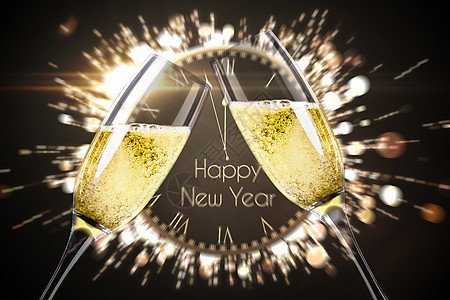 香槟杯的复合图像连结在一起长笛玻璃计算机气泡焰火绘图派对火花金子奢华图片