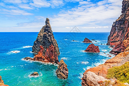 马德拉 在圣洛伦科湾火山游客全景蓝色旅行风景海岸线岩石海洋悬崖图片