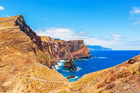 马德拉 在圣洛伦科湾海岸线全景踪迹爬坡蓝色旅行风景游览海景半岛图片