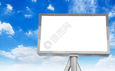 蓝天上空空的广告牌帆布海报大板路标广告白色展示控制板空白木板图片