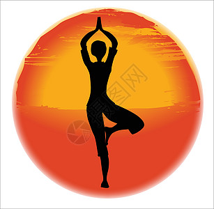 Vrksasana 瑜伽珀斯冥想姿势专注球体海报活力太阳日出艺术品沉思图片