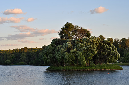 日落时带湖和森林的风景环境天气美丽蓝色荒野国家镜子叶子太阳阳光图片
