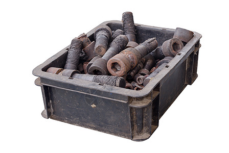 老生锈的坚果和螺栓物体工具箱修复盒子安装古董储物容器机械建造业图片