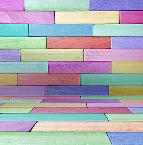色彩多彩的木制墙壁硬木糖果房子框架墙纸材料松树古董彩虹单板图片