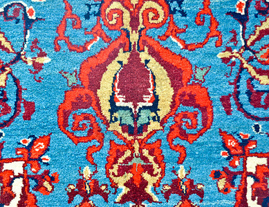 彩色羊毛手工制地毯特配蓝色织物编织几何学材料装饰品丝绸艺术地面手工业图片