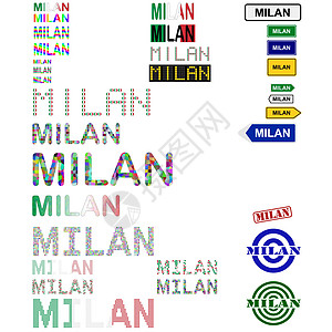 米兰文本设计套件旅行城市收藏标志邮票马赛克正方形圆圈写作游客图片