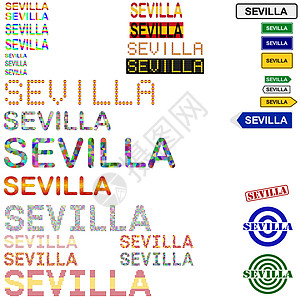 塞维利亚Sevilla(塞维尔)文本设计套件插画