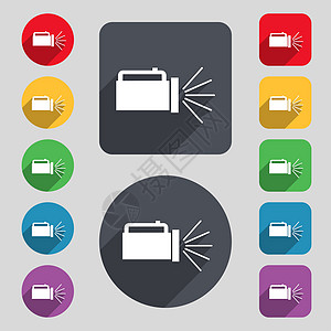 手电闪光图标符号 一组有12色按钮和长阴影图片